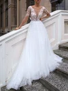 Ball Gown/Princess Illusion Lace Tulle Court Train Wedding Dress #UKM00027377