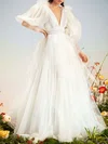 Ball Gown/Princess V-neck Tulle Sweep Train Wedding Dress With Ruched #UKM00027382