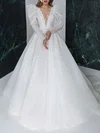 Ball Gown/Princess V-neck Organza Court Train Wedding Dress With Appliques Lace #UKM00027385