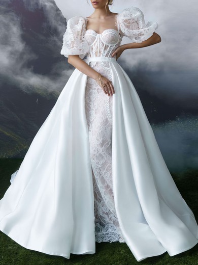 Ball Gown/Princess Sweetheart Lace Satin Court Train Wedding Dress #UKM00027389