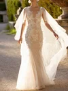 Trumpet/Mermaid V-neck Tulle Sweep Train Wedding Dress With Appliques Lace #UKM00027399