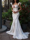 Trumpet/Mermaid Sweetheart Lace Court Train Wedding Dress With Split Front #UKM00027400