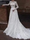 Ball Gown/Princess High Neck Lace Court Train Wedding Dress #UKM00027405