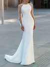 Trumpet/Mermaid Scoop Neck Stretch Crepe Sweep Train Wedding Dress With Pearl Detailing #UKM00027412