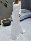 Sheath/Column Square Neckline Stretch Crepe Sweep Train Wedding Dress #UKM00027414