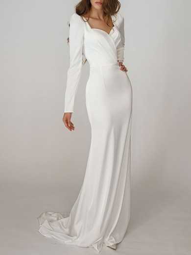 Sheath/Column Sweetheart Stretch Crepe Sweep Train Wedding Dress With Ruched #UKM00027415