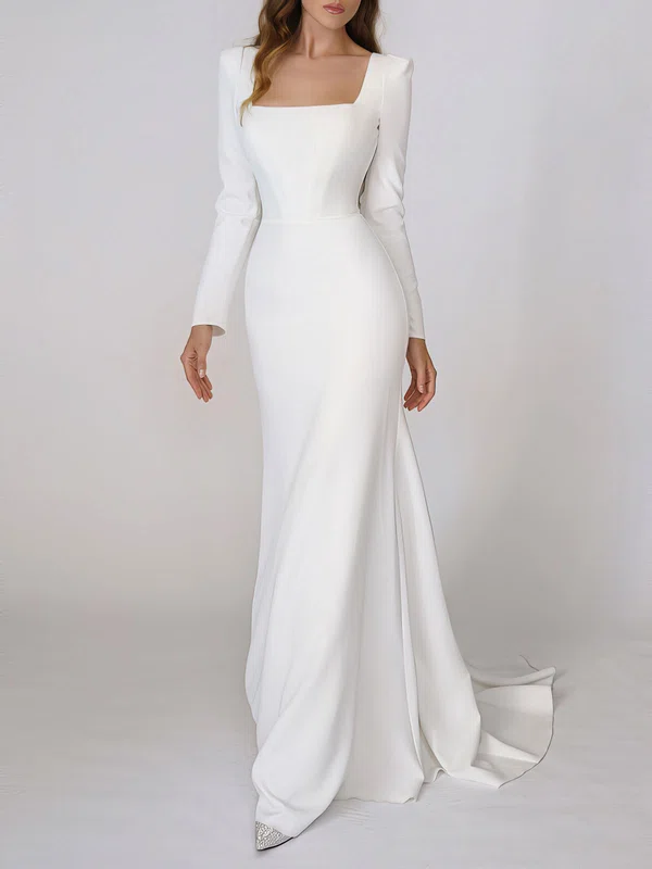 Trumpet/Mermaid Square Neckline Stretch Crepe Sweep Train Wedding Dress #UKM00027416