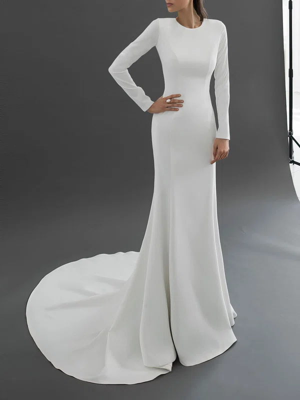 Trumpet/Mermaid Scoop Neck Stretch Crepe Court Train Wedding Dress #UKM00027417