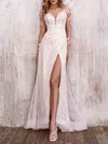 Ball Gown/Princess Illusion Glitter Tulle Watteau Train Wedding Dress With Split Front #UKM00027423