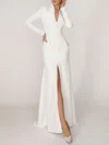 Trumpet/Mermaid V-neck Stretch Crepe Sweep Train Wedding Dress With Split Front #UKM00027425