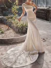 Trumpet/Mermaid One Shoulder Satin Court Train Wedding Dress With Beading #UKM00027435