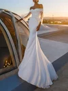 Trumpet/Mermaid Off-the-shoulder Satin Sweep Train Wedding Dress With Split Front #UKM00027436