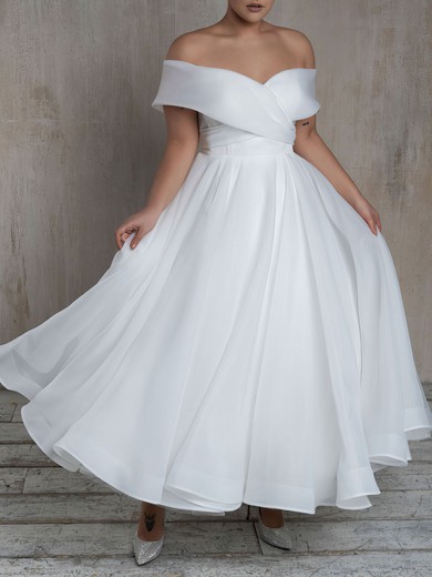 Ball Gown/Princess Off-the-shoulder Organza Ankle-length Wedding Dress #UKM00027439