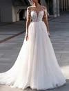 Ball Gown/Princess Illusion Tulle Court Train Wedding Dress With Appliques Lace #UKM00027449