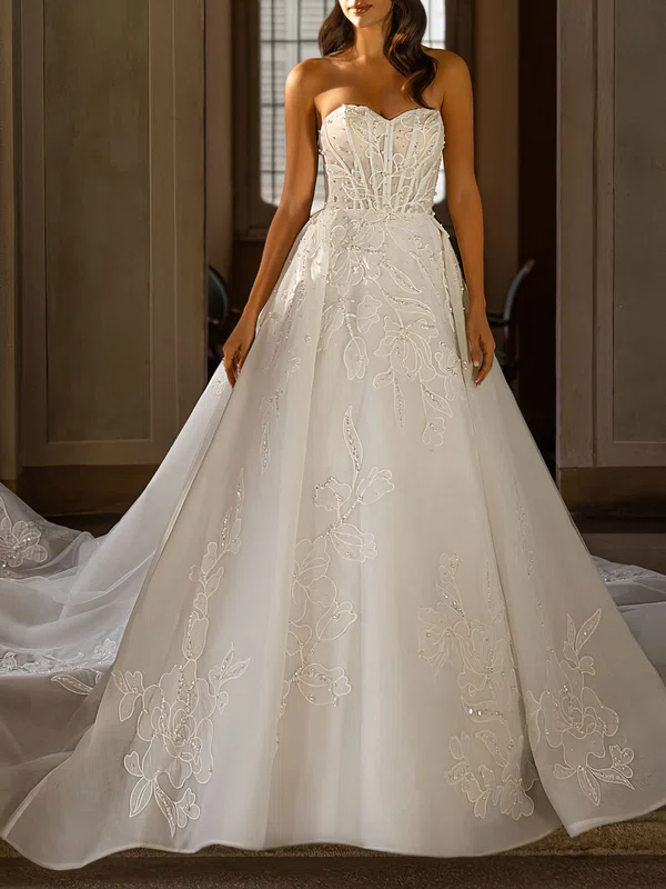 Ball Gown/Princess Sweetheart Organza Cathedral Train Wedding Dress With Beading #UKM00027452