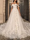 Ball Gown/Princess Off-the-shoulder Lace Tulle Cathedral Train Wedding Dress With Appliques Lace #UKM00027453