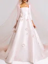 Ball Gown/Princess Square Neckline Satin Chapel Train Wedding Dress With Flower(s) #UKM00027454