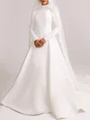 Ball Gown/Princess High Neck Satin Chapel Train Wedding Dress #UKM00027455