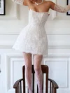 A-line Straight Lace Short/Mini Wedding Dress With Pearl Detailing #UKM00027473