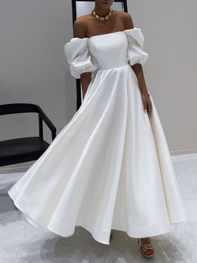 Ball Gown/Princess Off-the-shoulder Satin Ankle-length Wedding Dress #UKM00027477