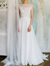 A-line Illusion Chiffon Sweep Train Wedding Dress #UKM00027510