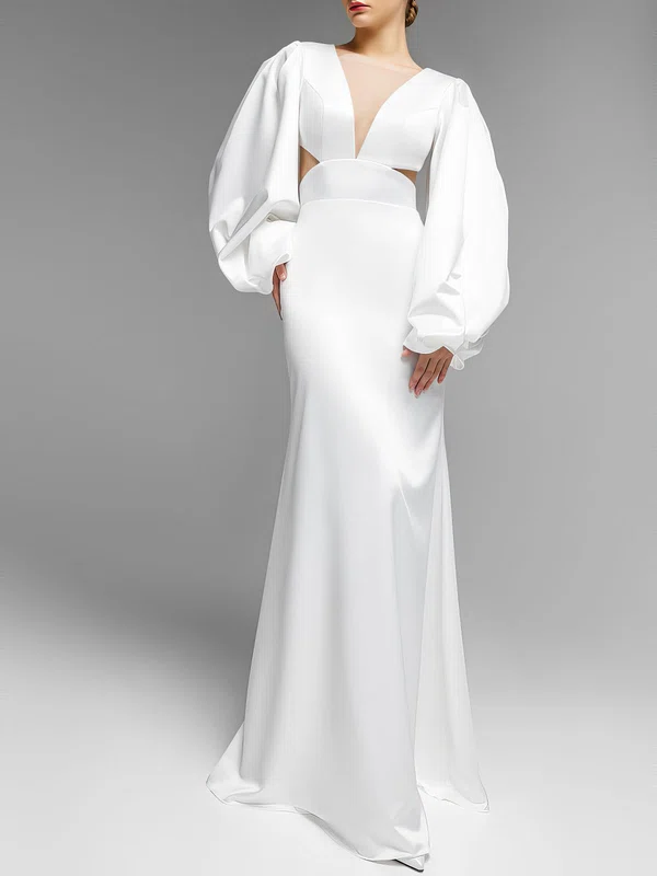 Sheath/Column Illusion Satin Floor-length Wedding Dress #UKM00027517