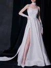 Ball Gown/Princess Square Neckline Satin Floor-length Wedding Dress With Split Front #UKM00027518