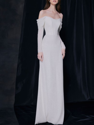 Sheath/Column Off-the-shoulder Glitter Floor-length Wedding Dress #UKM00027519