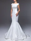 Trumpet/Mermaid Scoop Neck Satin Sweep Train Wedding Dress With Bow #UKM00027521