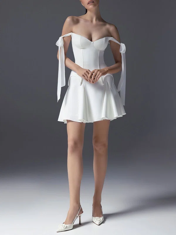 A-line Off-the-shoulder Stretch Crepe Short/Mini Wedding Dress #UKM00027527