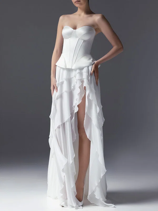 A-line Sweetheart Chiffon Sweep Train Wedding Dress With Split Front #UKM00027528