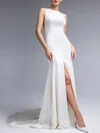 Trumpet/Mermaid Scoop Neck Satin Sweep Train Wedding Dress With Split Front #UKM00027532