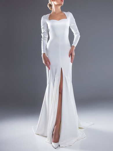 Trumpet/Mermaid Sweetheart Stretch Crepe Sweep Train Wedding Dress With Split Front #UKM00027534