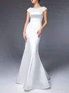 Trumpet/Mermaid V-neck Satin Floor-length Wedding Dress #UKM00027535