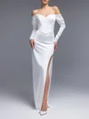 Sheath/Column Off-the-shoulder Satin Floor-length Wedding Dress With Split Side #UKM00027538