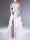 Ball Gown/Princess Off-the-shoulder Satin Floor-length Wedding Dress With Split Front #UKM00027540