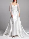 Sheath/Column Sweetheart Lace Satin Watteau Train Wedding Dress #UKM00027545