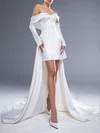 Sheath/Column Off-the-shoulder Satin Watteau Train Wedding Dress #UKM00027547