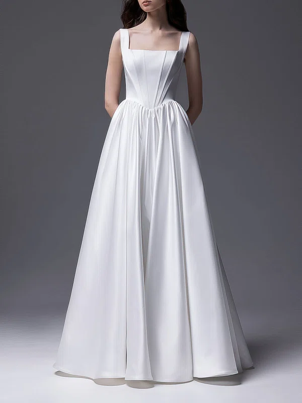 Ball Gown/Princess Square Neckline Satin Floor-length Wedding Dress #UKM00027550