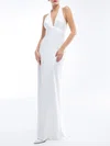 Sheath/Column Halter Satin Sweep Train Wedding Dress With Ruched #UKM00027553