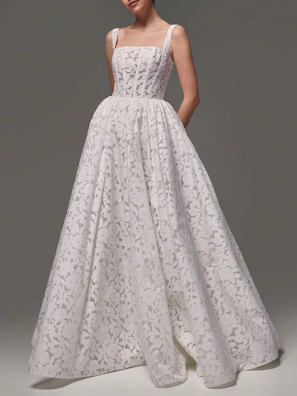 Ball Gown/Princess Square Neckline Lace Floor-length Wedding Dress #UKM00027554