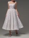 Ball Gown/Princess Square Neckline Lace Tea-length Wedding Dress #UKM00027555