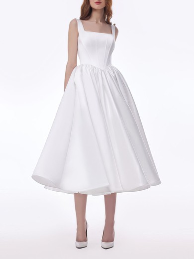 Ball Gown/Princess Square Neckline Satin Tea-length Wedding Dress #UKM00027556