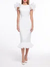 Sheath/Column Scoop Neck Stretch Crepe Tea-length Wedding Dress #UKM00027560