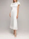 Sheath/Column Scoop Neck Satin Tea-length Wedding Dress #UKM00027566