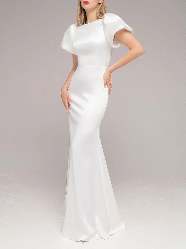 Trumpet/Mermaid Scoop Neck Satin Floor-length Wedding Dress #UKM00027567