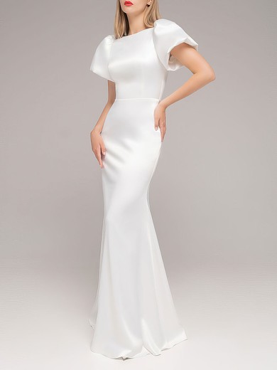 Trumpet/Mermaid Scoop Neck Satin Floor-length Wedding Dress #UKM00027567