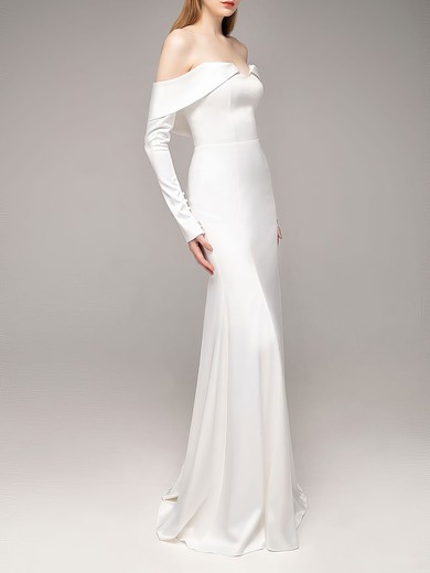 Trumpet/Mermaid Off-the-shoulder Satin Floor-length Wedding Dress #UKM00027568