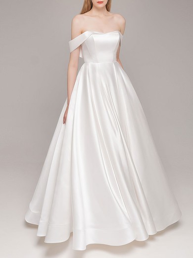 Ball Gown/Princess Off-the-shoulder Satin Floor-length Wedding Dress #UKM00027571