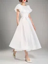 Ball Gown/Princess Scoop Neck Satin Tea-length Wedding Dress #UKM00027572